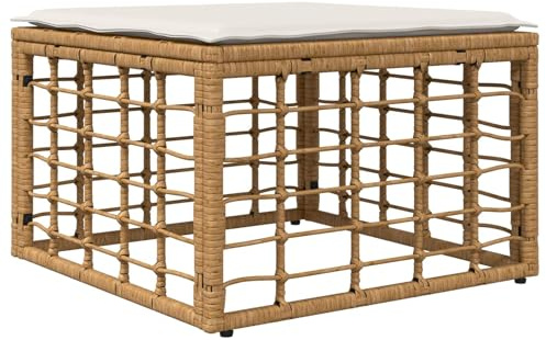 GeenYuu Sgabello da giardino in polyrattan naturale, resistente alle intemperie, 55 x 55 x 37 cm, modulare con cuscino, ideale per balcone, terrazza, lounge all'aperto, gruppo di sedute, rilassamento