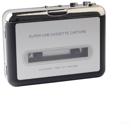 Convertitore da cassetta a MP3, lettore di cassette portatile con digitalizzazione USB, riproduzione stereo e jack per cuffie da 3,5 mm, argento