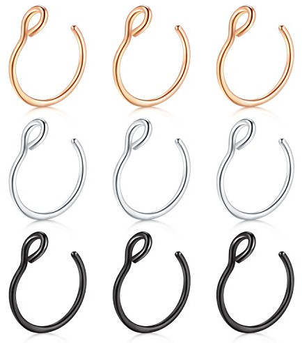 D.Bella 20G Fake Piercing Jewelry Hoop for Faux Lip Septum Nose Ring Set,8mm