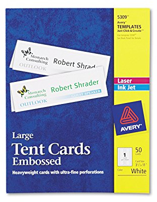 Avery 5309 Large Embossed Tent Card, White, 3-1/2 x 11, 50 Cards/Box