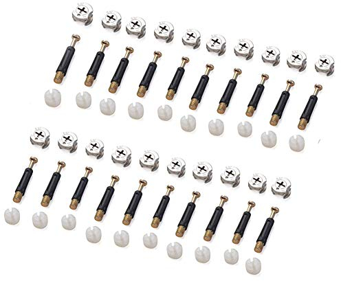 Cam Bolt Nut and Dowel, Tiberham 20 Sets Flat Pack Furniture Connector Fixing Screw, Heavy Duty Locking Cam Fitting Bolt Dowel with Pre-Inserted Nut for Cabinet Wardrobe Drawer