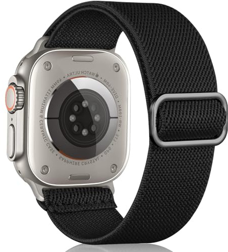 Oielai Solo Loop rem kompatibel med Apple Watch-rem 38 mm 40 mm 41 mm, justerbar stretch nylonflätad sport ersättningsarmband för iWatch SE serie 8/7/6/5/4/3/2/1, 38 mm/40 mm/41 mm, svart