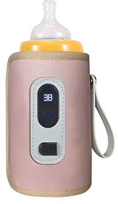 Tragbar Baby Flaschenwärmer, MoreChioce USB Babyflaschenwärmer Tasche Einstellbare Temperatur Reiseflaschenwärmer Tragbarer Milchflaschenwärmer Heizungswärmer Thermostat Wärmer Tasche,Rosa