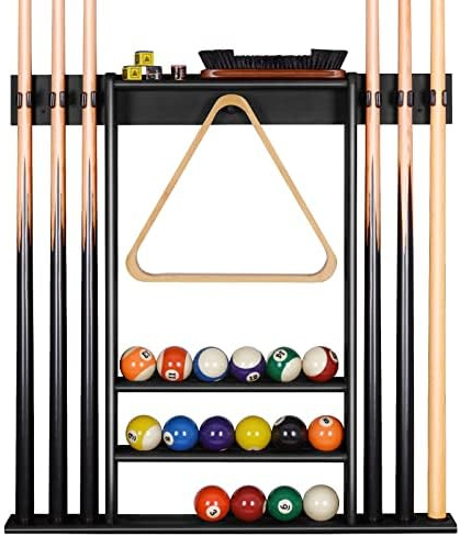 XCSOURCE Pool Cue Rack Only, Pool Stick Holder Wall Mount, 6 Pool Billiard Stick + Ball Set Wall Cue Rack, Made of 100% Bamboo Wood, Compact Billiard Table Accessories for Man Cave