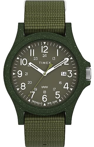 Timex Trend Herren-Armbanduhr, 40 mm, grünes, umweltfreundliches, einlagiges Armband, grünes Zifferblatt, grünes Gehäuse TW2V96000