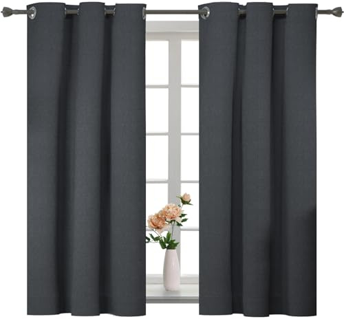 YSTELLAA 100% Gardinen Blickdicht 2er Set, 117×137cm,Thermovorhang Leinenoptik Kälteschutz, Schallschutz Gardinen Mit Ösen, Verdunklungsvorhänge Wohnzimmer, Schlafzimmer, Grau