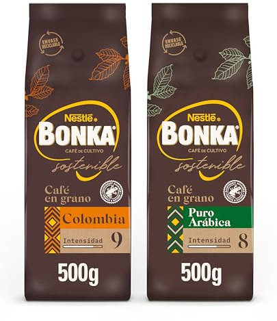 Bonka Pack Variado: Café en Grano Puro Arábica y Colombia, 2 Paquetes 500 g (Total 1 kg)