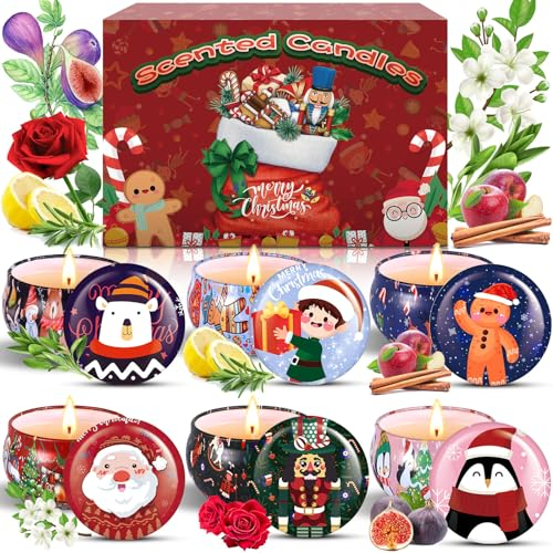 Frasheng Duftkerze Geschenk Set,Duftkerzen Geschenkset für Damen,Duftkerze Set,Weihnachtskerze,6er Pack Duftkerzen Set,Natürliches Sojawachs,für Weihnachten,Valentinstag,Muttertag,Yoga,Bad,Geburtstag