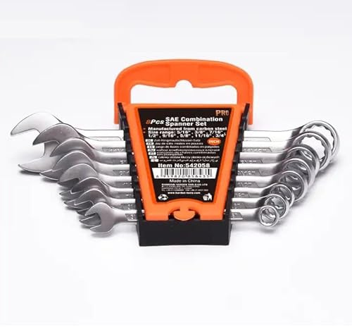 Edward Tools 8 Piece Pro Combination Wrench Set SAE - 8 Wrench Sizes 5/16” up to 3/4” - Heavy Duty Carbon Steel with Mirror Polish - Inch Spanner Set with Angle Ends