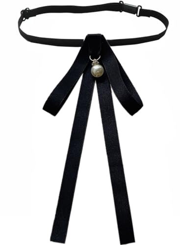 AruiLeo Elegante Fliege für Damen, Mädchen, Party, lang, verstellbar, Perlenfliege, weibliches Band, Damen-Krawatten, A Schwarz, Medium