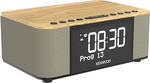 Kenwood CR-ST40DAB-M - Stereo Radiowecker mit 3 Weckzeiten, DAB+, UKW, Bluetooth, USB, Ladefunktion, großes Display, 5-stufig dimmbar, 6 Watt RMS, Stationsspeicher, Holz-Look