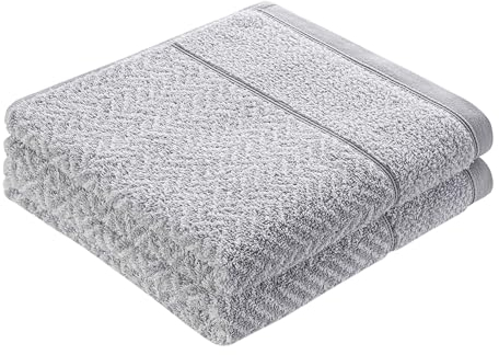 herzbach home Handtuch Set 100% Baumwolle Gemustert (Silbergrau/Weiß, 2 Handtücher 50x100 cm)