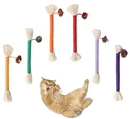 RELONGGI 6er Set Kauspielzeug für Katzen – Interaktives Baumwollseil mit Catnip & Silvervine zur Zahnreinigung | Dental Spielwaren für Kätzchen