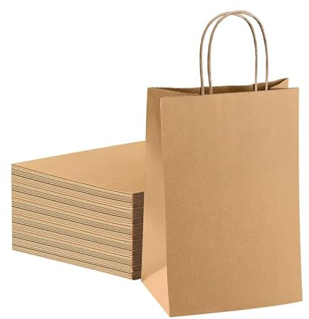 Papiertüten mit Henkel 30 Stück, Geschenktüten Papier Braun 21X15X8CM, Kraftpapier Tüten, Papiertragetaschen, Kleine Papiertüten Weihnachten, Halloween Taschen