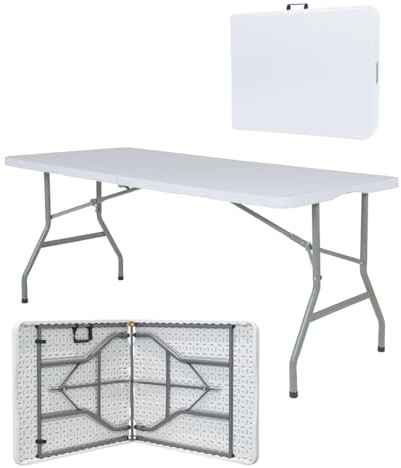 IlGruppone Tavolo Pieghevole Bianco Richiudibile Tavolino Pic Nic Esterno Salvaspazio Camping Terrazzo CamperStruttura In Acciaio Per Feste Giardino Campeggio Vacanze Lunghezza 180 Cm