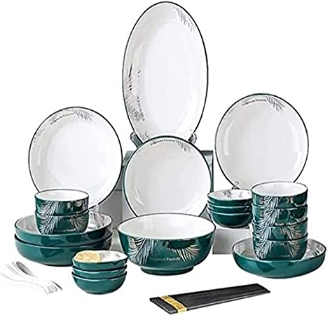 HAVVMK Juegos de vajilla para Cena, 36 Uds., vajilla de Porcelana de Hueso de cerámica, Platos Combinados, Servicio de Cena, Porcelana para 8