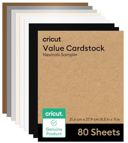 Cricut Value Cardstock Paper, Neutrals Sampler - 80 sheets (8.5 x 11) - Compatible with Joy Xtra, Explore, & Maker Machines - Letter Size