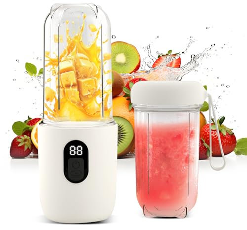 RoserRose Blender Portable, Presse-Agrumes éLectrique Portable Avec Affichage NuméRique, Batterie De 1500 Mah, Utilisation Sans Fil, TêTe De Coupe En Acier Inoxydable (Sus) à 16 Lames - Blanc
