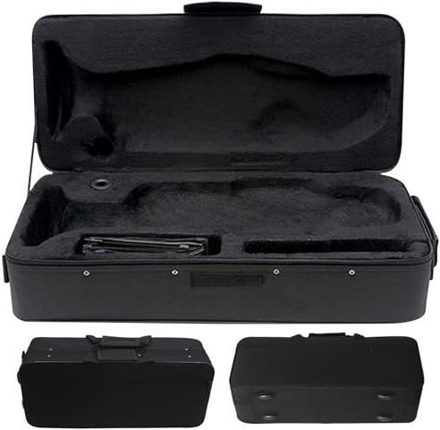 Estuche para trompeta, antivibración, impermeable, 3 compartimentos, correas de transporte y bolsillo frontal, tela Oxford, portátil, mochila, 21 x 9 x 6 pulgadas, negro, estuche rígido para trompeta.