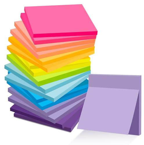 18 Stück Haftnotizen 76 mm x 76 mm, Klebezettel zum Beschriften, Stark Haftend, 9 Farben Super Sticky Notes für Schule, Zuhause, Büro Erinnerung, Checkliste oder To-Do-Liste