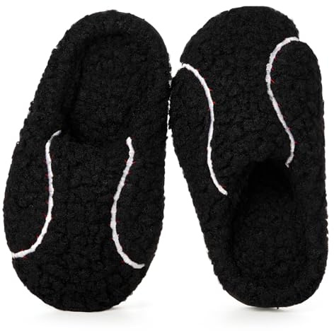 Gaatpot Chaussons de Maison Enfant Fille Pantoufles en Peluche Coton Garcon Chaussures Chaudes Doublés Thème des Ballon Hiver d'Intérieur Baseball_Noir 32/33(210)