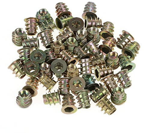 KooingTech Tuerca atornillada M5, 50 unidades M5 x 10 mm, inserto de rosca de madera, cabeza hexagonal, casquillo roscado, tuercas de rosca, casquillos roscados