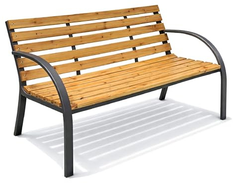 IlGruppone Panchina da Giardino 2 Posti in Legno e Acciaio 120 cm con Braccioli – Panca da Esterno per Terrazzo, Balcone e Giardino – Design Resistente e Comfort Naturale