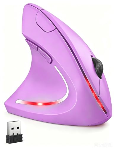 BeWishes Ergonomisk vänsterhänt trådlös vertikal mus, 2,4 G, 3 justerbara DPI (800/1200/1600), speciellt för vänsterhänta (Färg: Lila)