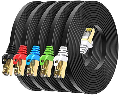 BUSOHE Cat8 Ethernet Cable 7FT 5 Pack Multi Color, Cat-8 Flat RJ45 Computer Internet LAN Network Ethernet Patch Cable Cord, 40Gbps 2000MHz Faster Than Cat7/Cat6/Cat5-7 Feet