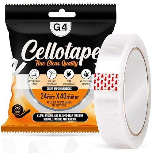 G4GADGET Clear Cello Tape – 24mm Wide, 45 Micron Thick, Strong Transparent Adhesive Tape for Packing, Wrapping & Office Use (1)