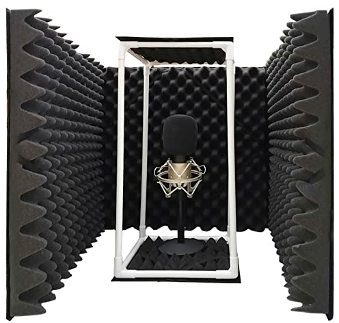 TroyStudio Large Microphone Isolation Shield, Foldable Vocal Booth Reflection Filter, 2 Inches Thick Acoustic Foam Panel Music Sing Podcast Recording Studio Adjustable Sound Box for Desk & Laptop