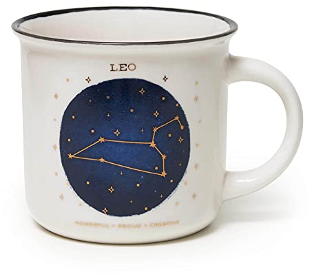 Legami - Taza, Count Your Lucky Stars, Tema Leo, Taza de Porcelana New Bone China, Signo del Zodiaco Laminado en Oro, Apta para Lavavajillas, Capacidad 350 ml