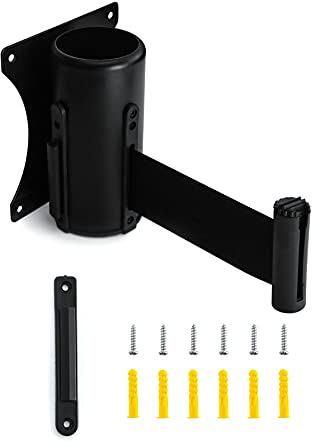 QWORK® - 3M Barrera de cinturón retráctil montada en la Pared, Cinturón de Barrera de Cola, Cinta de Control de multitudes, Negro