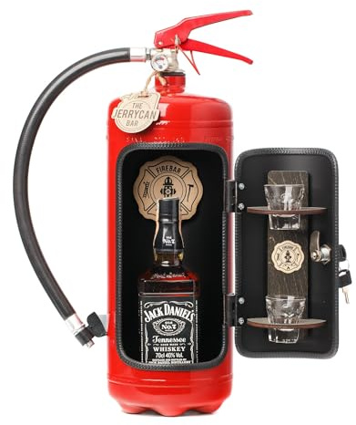 FIREBAR rot aus originalem 6L Feuerlöscher – Exklusive Minibar für Männer, Wandbefestigung & Schlüssel – Hochwertiges Whisky Geschenk, Hausbar, Männergeschenk - Qualität aus Handarbeit!