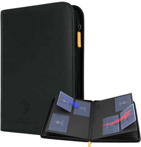 Card Guardian Premium 4 Pocket Binder for 160 Cards, Black | Zipper Closure, Side Loaded Pockets, Compatible with Trading & Sports Cards, Magic the Gathering, Yugioh