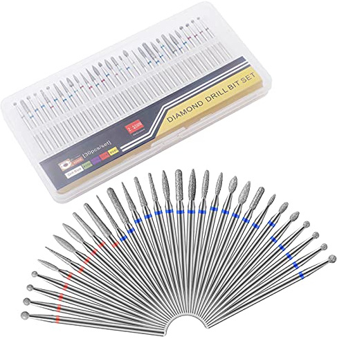 MWOOT 30 Pezzi Punte Fresa Unghie, 3/32 Inch Nail Drill Bits Set,Punta da trapano File Teste di Levigatura Rotative per Lucidatura di Rettifica Teste