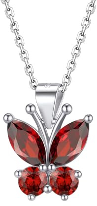 Bestyle Sterling Silver Butterfly Necklaces -Red Garnet Crystal January Birthstone Necklace-Hypoallergenic Post Silver Chain-Small Cute Butterfly Gift for Women on Birthday