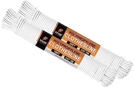 Plastic Clothesline - 100' Plastic Clothes Line - White Outdoor Weather Resistant - Synthetic Cord for Hanging and Drying Clothing & Laundry - Plastic Rope Clothes Line String for Pulley 6 Pack