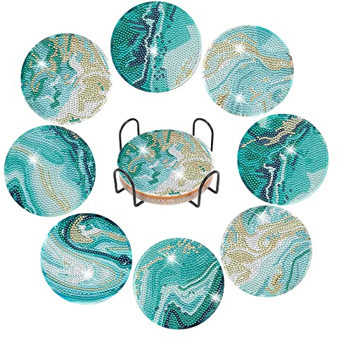 8 Stück Diamond Painting Untersetzer mit Halter, Diamond Painting Erwachsene, Wiederverwendbare DIY Marine Tassenuntersetzer mit Diamanten und Montagewerkzeuge fur Tassen,Vasen, Kerzen Dekoratio