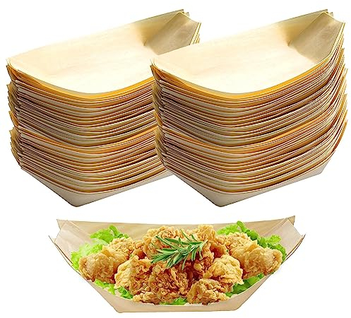 Cuencos Desechables,100pcs Catering Desechables Aperitivos,Platos Bambu Biodegradables,Especialmente Decorativos,para Aperitivos,Salchichas,Patatas Fritas,Sushi,Donuts,Platos Fríos y Calientes