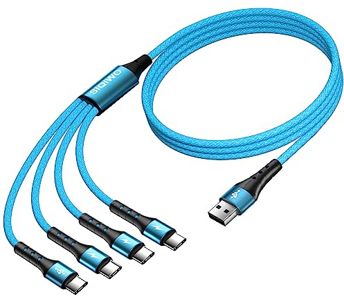 SIQIWO USB Typ C Kabel 4 in 1, QC 3.0 Mehrfach Schnellladekabel 1.2M Blau