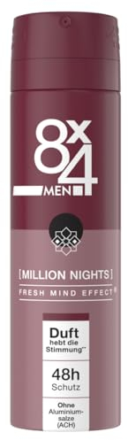 8X4 Desodorante en spray Men Million Nights para hombres con fragancias orientales, desodorante sin aluminio (ACH) con protección fiable de 48 horas (150 ml)