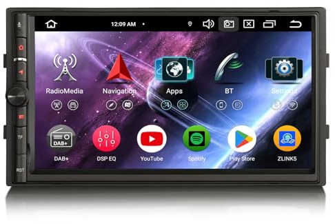 Erisin Universal 7 Zoll 8-Kern 4GB+64GB Android 14 Autoradio Doppel Din mit GPS Navigation Unterstützt Kabelloses CarPlay Android Auto Bluetooth WiFi 4G DSP DAB+ USB FM RDS OBD2 DVB-T2 IPS Bildschirm