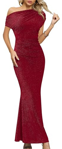 Missufe Dam aftonklänning cocktailklänning balklänning lång bröllop festlig elegant maxi sjöjungfru bodycon one shoulder klänningar, röd, L