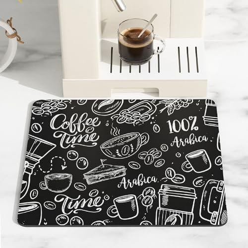 Odot Alfombrilla Escurreplatos, Impresión Café Súper Absorbente Alfombrilla Cafetera Secado Rápido Bayeta Escurreplatos Estera Fregadero para Encimera de Cocina (Tazas De Café,30x40cm)