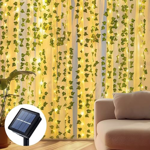 Qoosea Luci a Stringa Solari 12M 100 LED 8 Modalità Ghirlanda Luci di Fata Foglie di Edera Artificiale Impermeabile Decorazione Catena Luminosa Solare per Giardino Cortile Balcone Festa Natalizia
