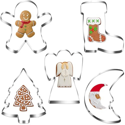 5 Pezzi Formine Biscotti Natale, XXL Stampi Biscotti Natale Grandi, Formine Natalizie per Biscotti Omino pan di Zenzero, Tagliabiscotti Natale in Acciaio Inox per Biscotti Torte Fondente