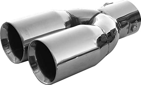 Rumplex Embout d'échappement double tube double rond en acier inoxydable - Pot d'échappement sport - Embout d'échappement - Embout d'échappement universel - Chromé - Inoxydable