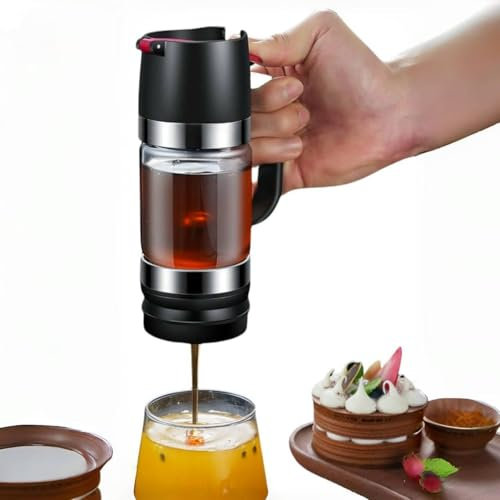 Distributeur de Miel en Verre, 9 OZ avec poignée Anti - Goutte Pot de Miel, avec Support Anti - Goutte en Verre Distributeur de Miel, café ou thé sirop Distributeur Verre, (Noir)