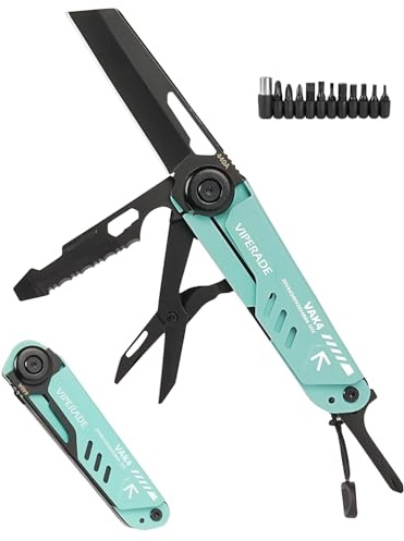 VIPERADE VAK4 EDC 12-IN-1 Multitool Pocket Knife con 11 punte per cacciavite, design di bloccaggio di sicurezza, forbici a molla, fodero resistente per all'aperto, campeggio, sopravvivenza (Blu)